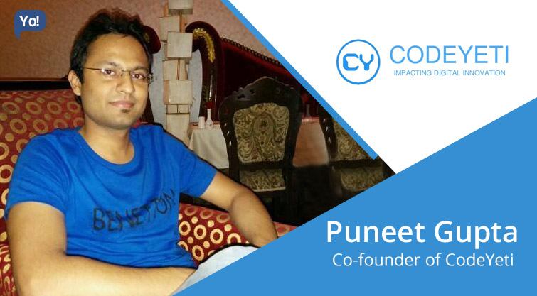Puneet Gupta seated in a blue T-shirt in a 2016 CodeYeti interview image