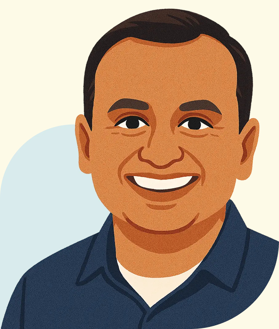 Official illustrated portrait of Puneet Mittal in a navy shirt
