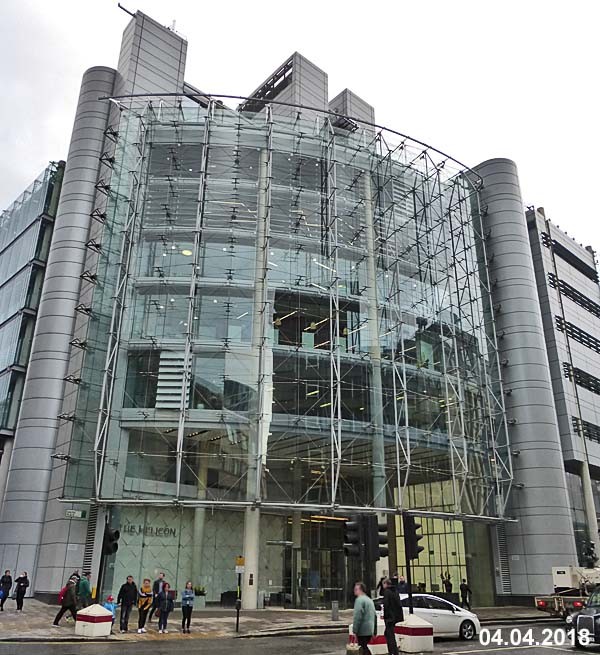 The curved glass façade of The Helicon on Finsbury Pavement
