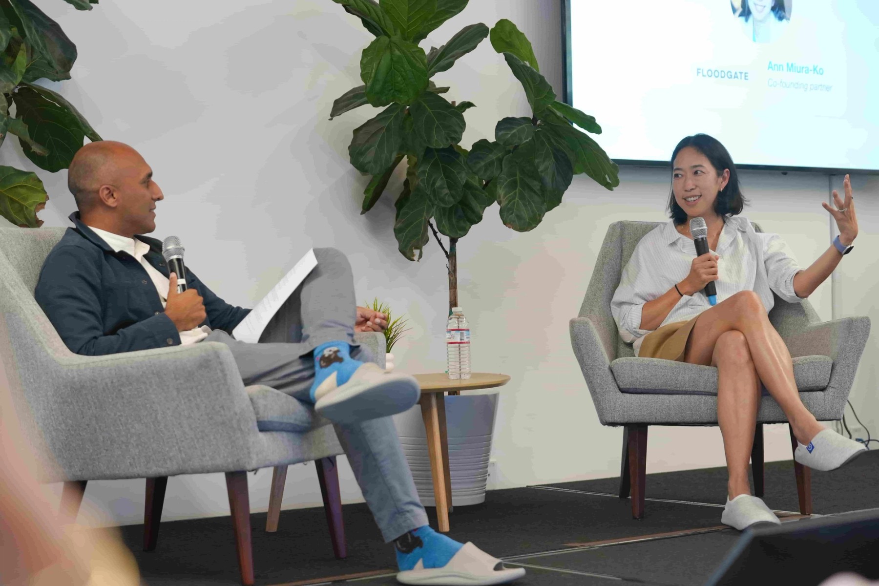Qasar Younis sits in conversation with venture capitalist Ann Miura-Ko at Applied Intuition headquarters.
