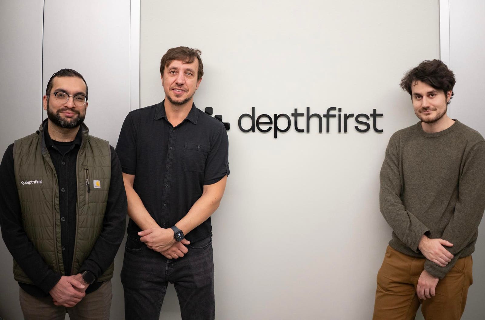 Depthfirst co-founders Qasim Mithani, Daniele Perito and Andrea Michi standing together