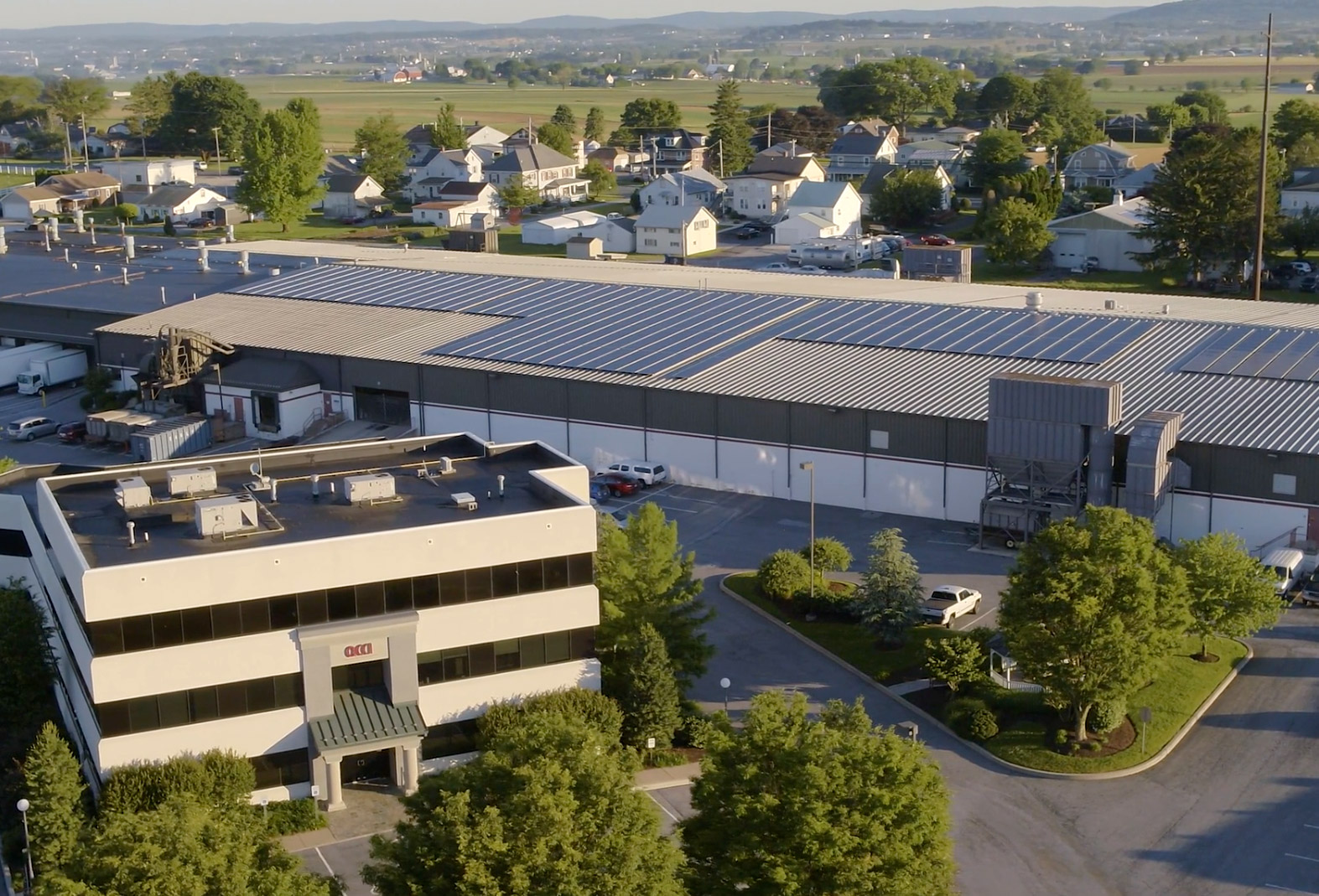 Aerial view of QCCI factory buildings and offices in Pennsylvania