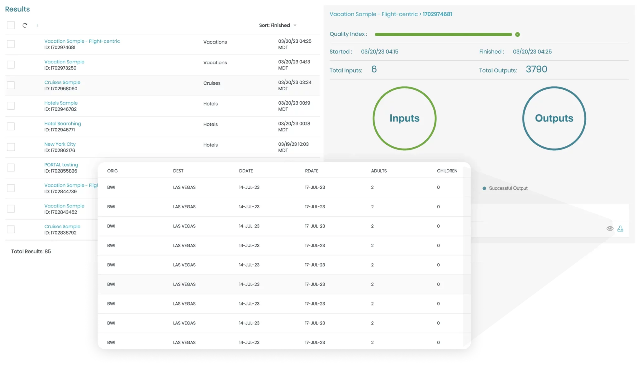 Data Scout interface with a list of extraction jobs