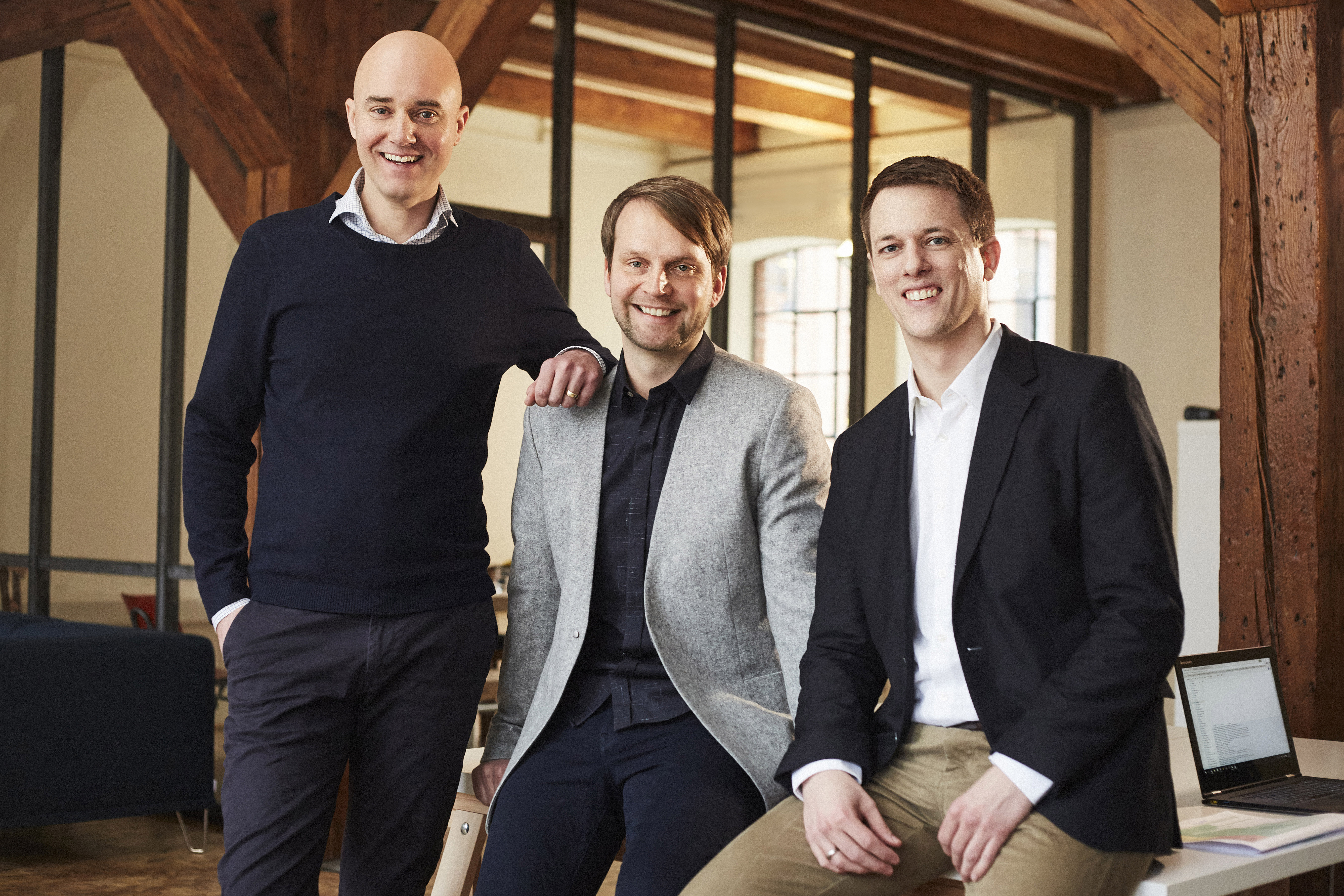 quantilope co-founders Peter Aschmoneit, Thomas Fandrich and Lucas Bremer in an office