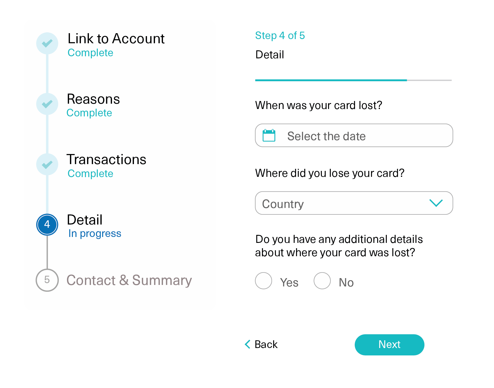 Quavo’s guided claim intake asks when and where a card was lost
