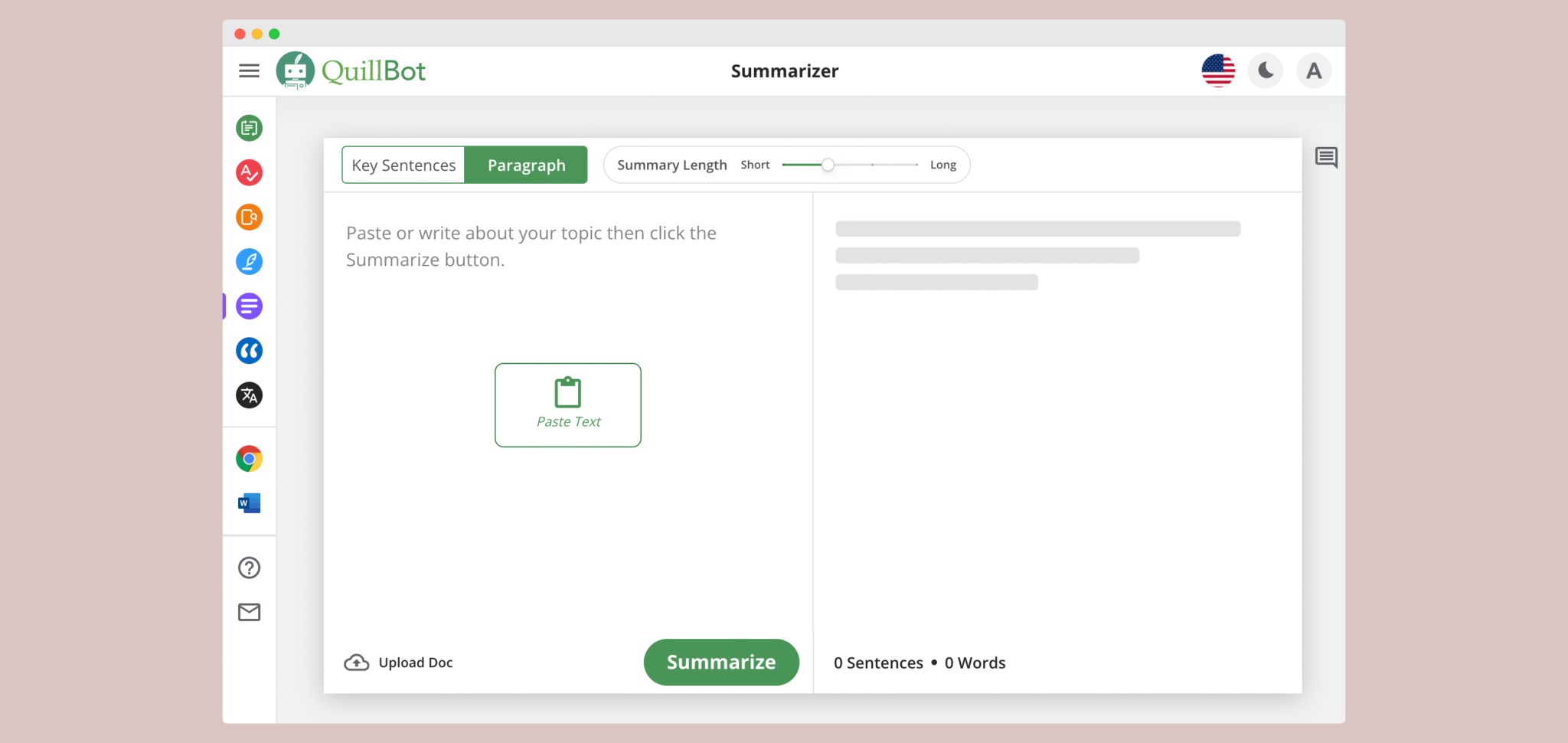 Historical QuillBot paraphraser interface showing original and rewritten text side by side