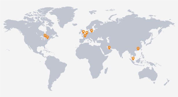 World map marking Quod Financial's international office locations