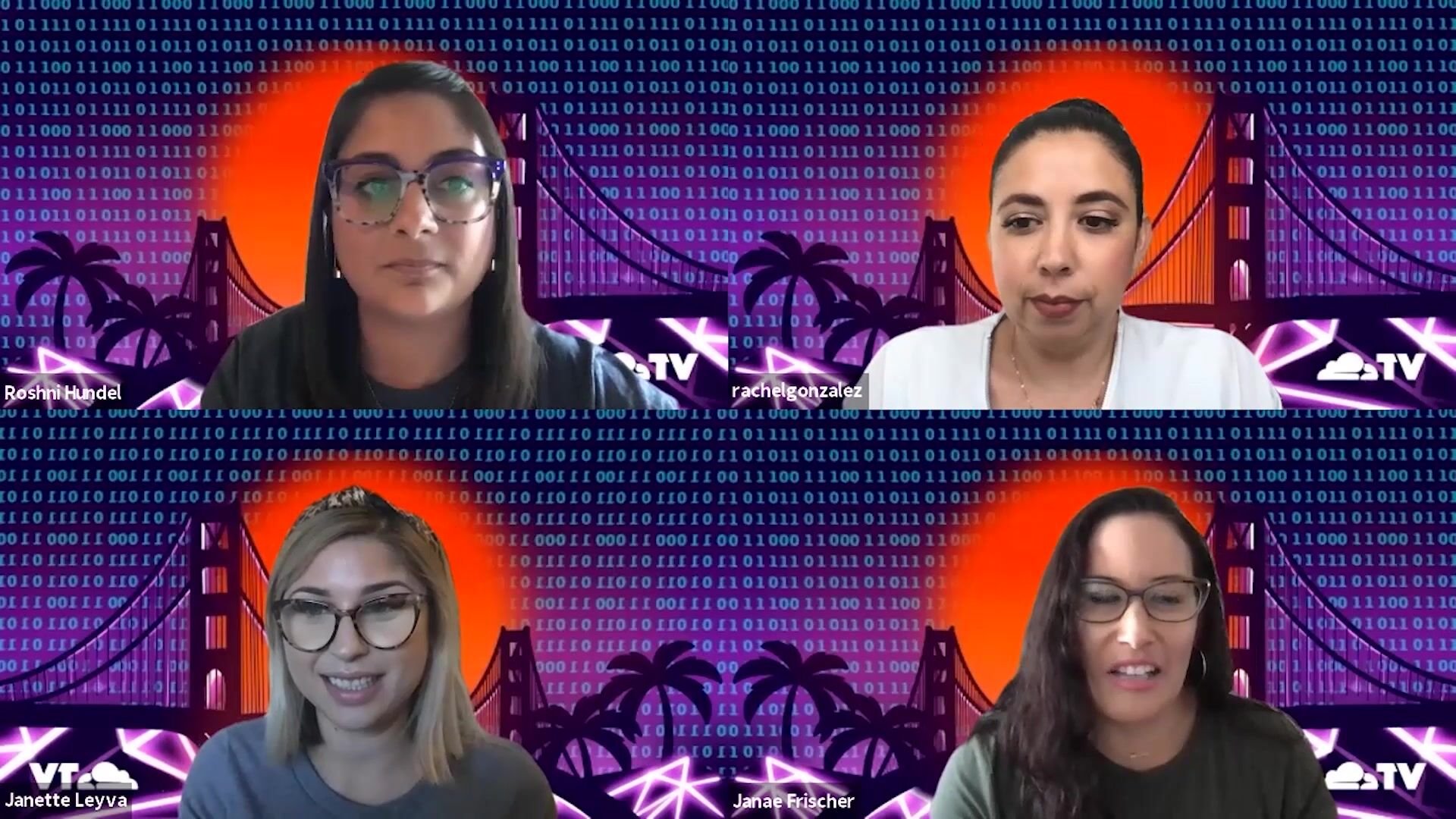 Rachel Chavez and three Cloudflare colleagues in a four-person video conversation