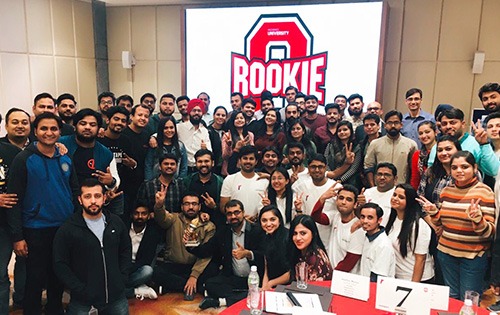 Rackers gathered together in a Rackspace India office