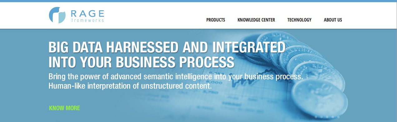 RAGE’s archived 2016 website describing semantic intelligence integrated into business processes