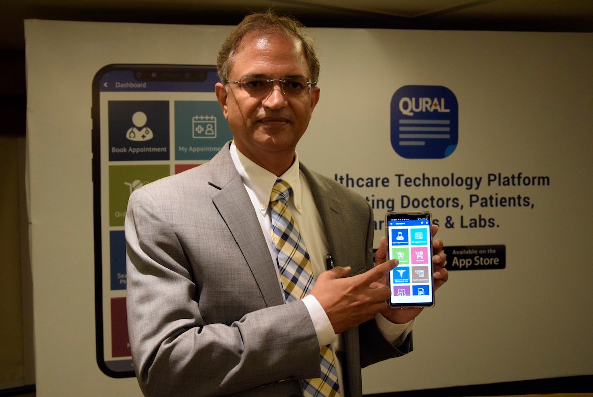 Raghu Vir demonstrates Qural on a smartphone at its 2019 launch