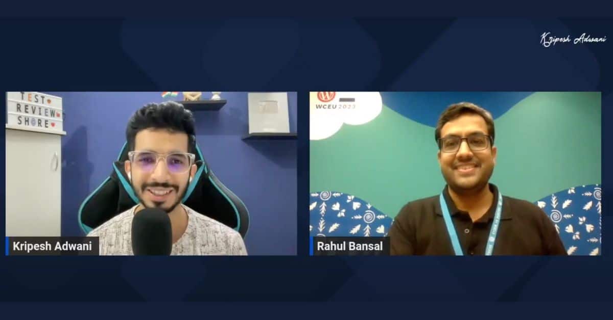 Kripesh Adwani on the left interviewing Rahul Bansal on the right in a split-screen video conversation