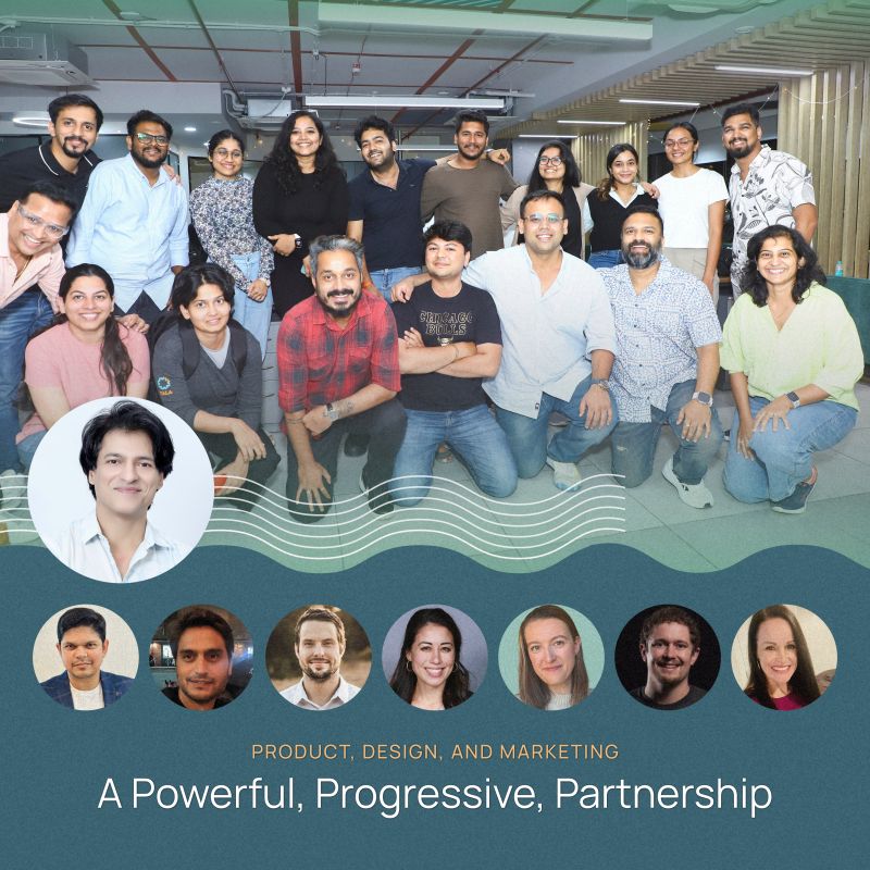 Zeni’s product, design, and marketing colleagues in a team photograph; Rahul Mayekar is seated second from the right in the main group.
