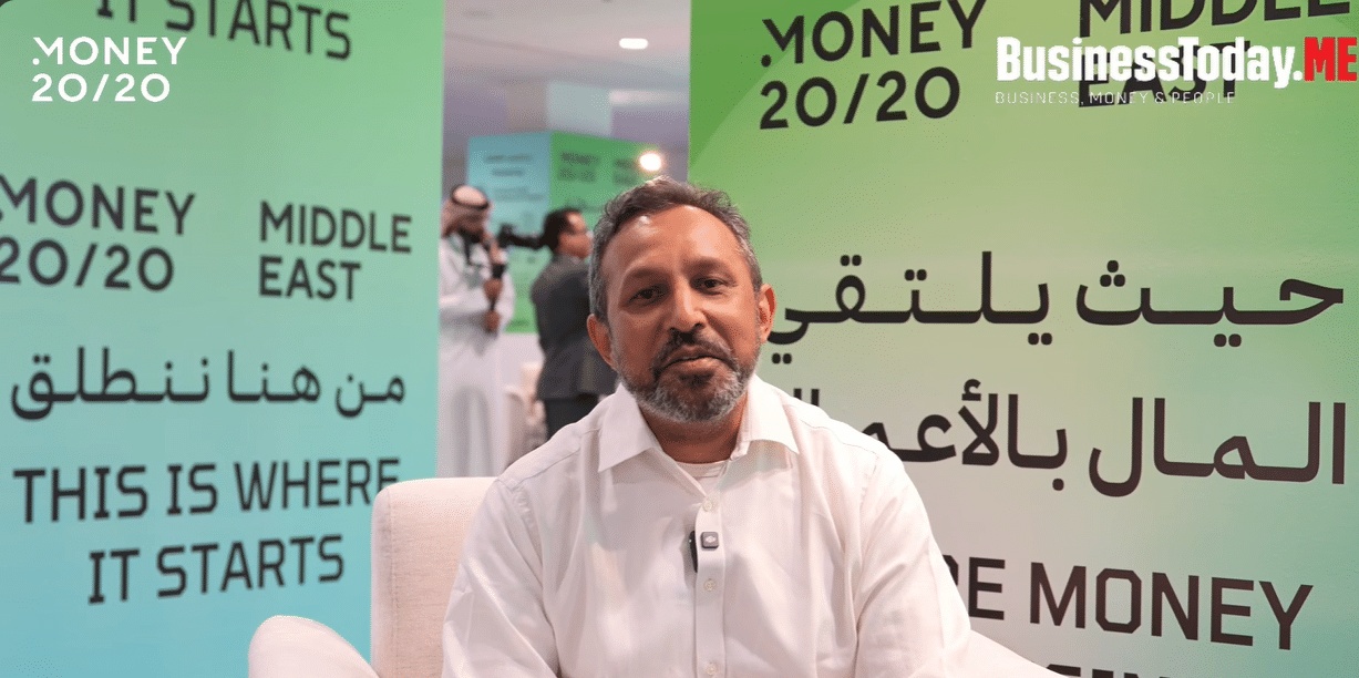 Raj Kamal seated for an interview at Money20/20 Middle East