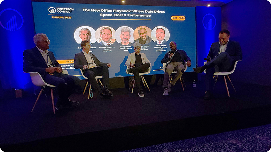 Raj Krishnamurthy participating in a workplace discussion at PropTech Connect Europe