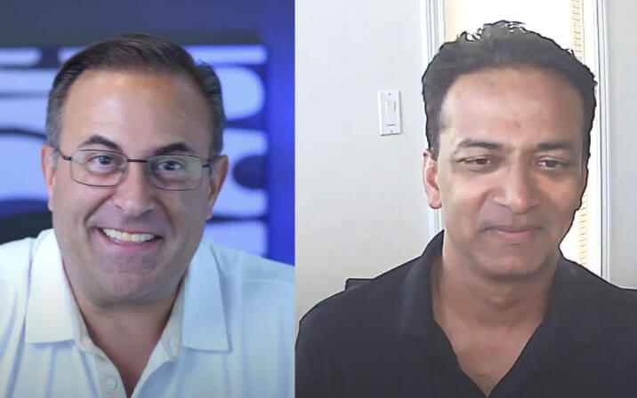 Podcast host Steve Taplin and Raj Mallempati speaking by video