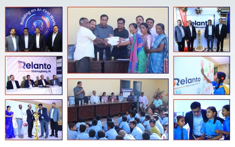 Montage from Relanto’s Bengaluru inauguration, showing the leadership team, school representatives and pupils