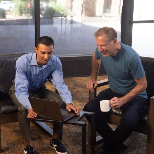 Rajat Bhargava and Gary at a JumpCloud all-company meeting