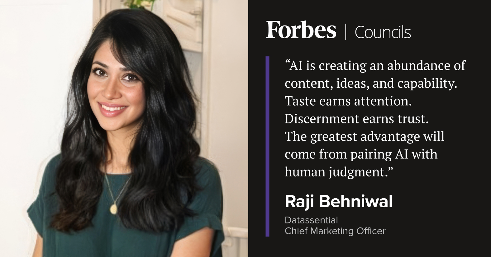 Raji Behniwal beside her statement about pairing AI with human judgment