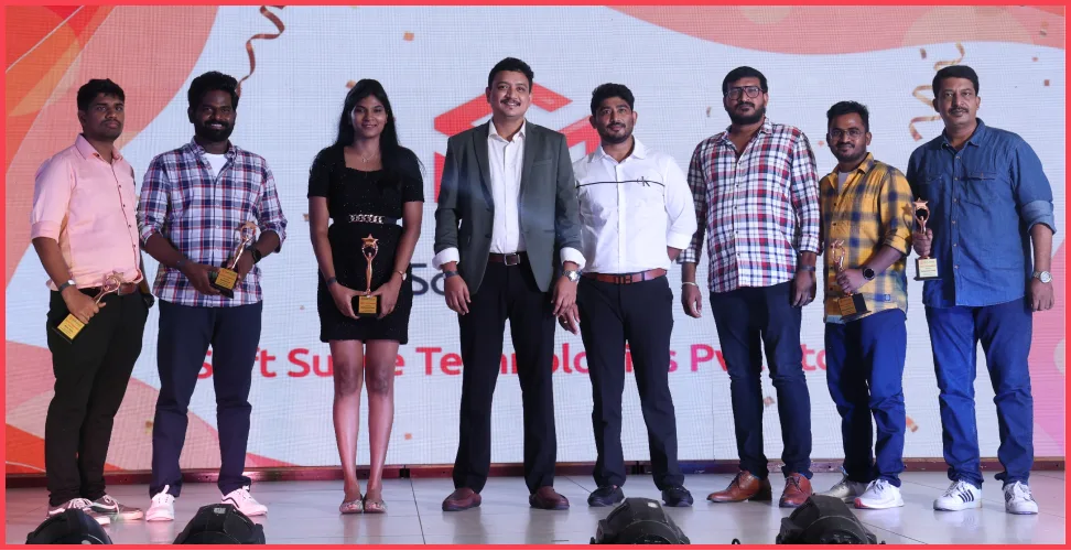 Employees gathered for an awards presentation during Soft Suave’s eleventh-anniversary celebration