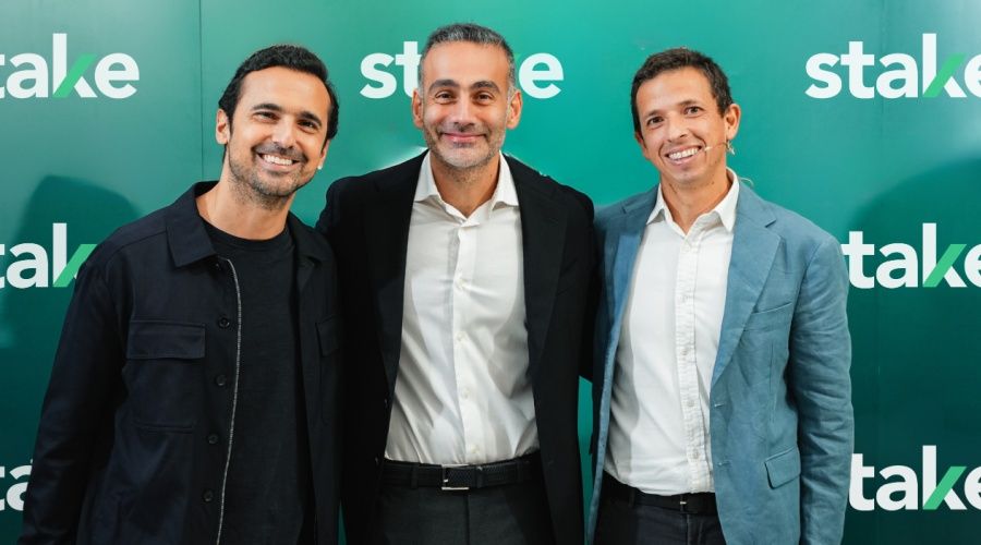 Stake co-founders Manar Mahmassani, Rami Tabbara and Ricardo Brizido standing together