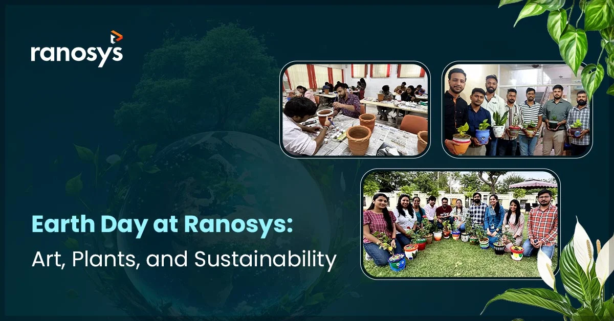 Ranosys employees painting pots and taking part in Earth Day planting activities