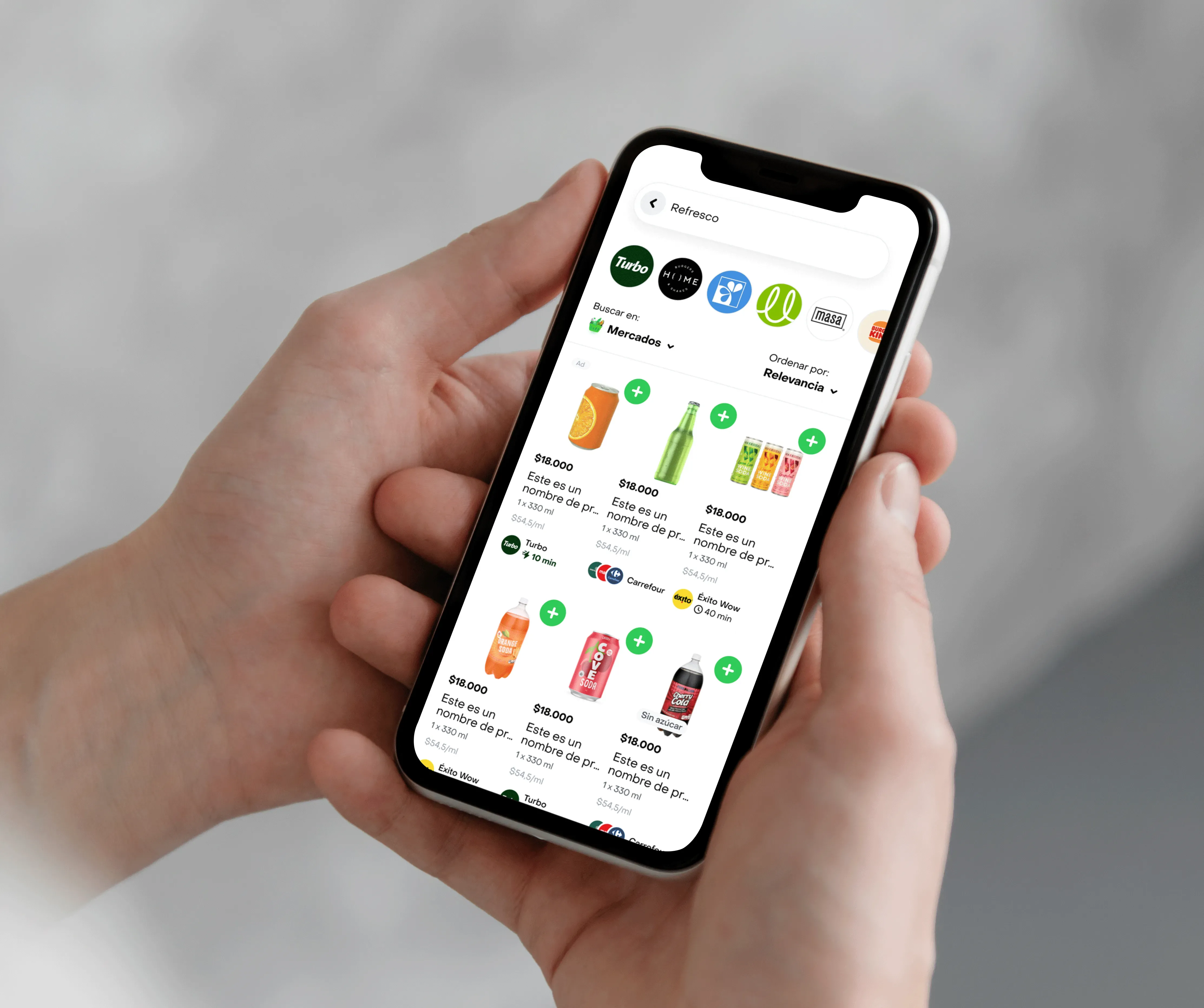 Official Rappi Ads mockup showing sponsored grocery products on a smartphone