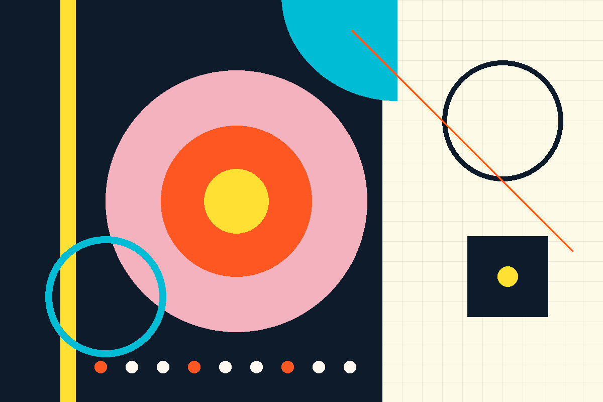 Swiss-style geometric graphic of concentric blush circles