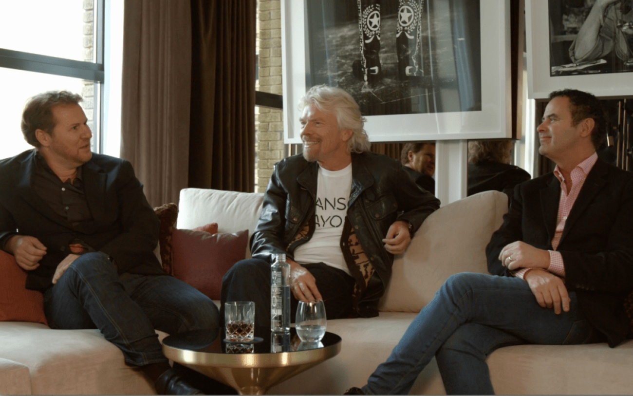 Diego Gronda, Richard Branson and Raul Leal seated together during a Virgin Hotels Chicago design discussion