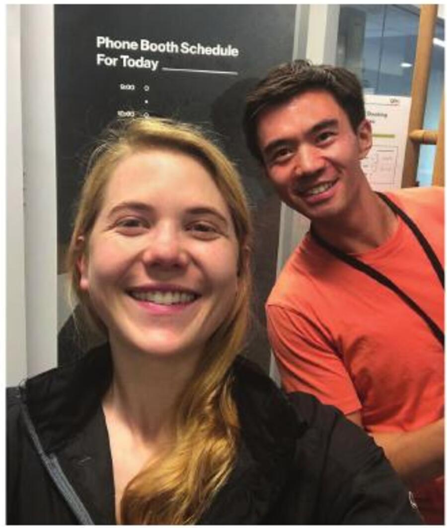 Claire Beskin and Ray Liao take a selfie during an early Empallo work session