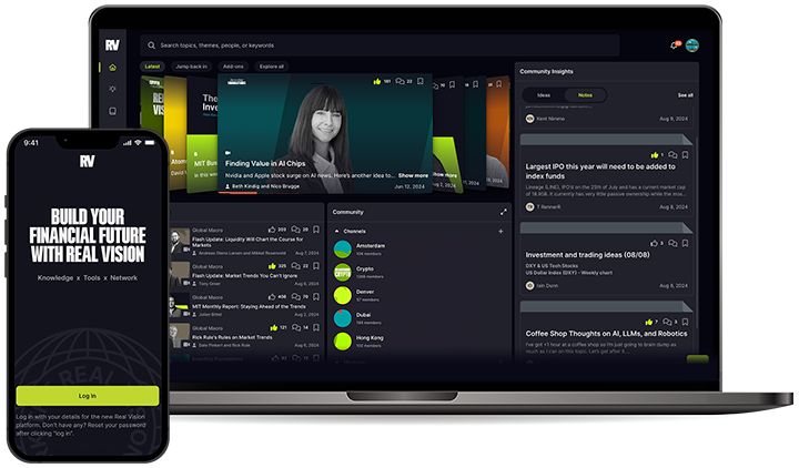 Real Vision’s official promotional view of its platform on laptop and mobile screens