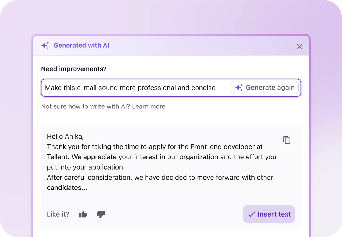 Official Recruitee AI Writer product screen