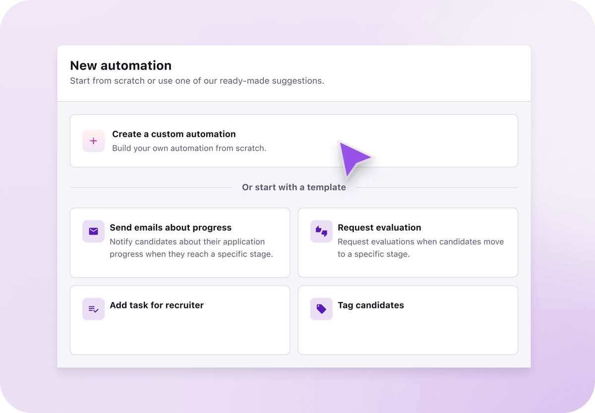 Official Recruitee automated actions workflow screen