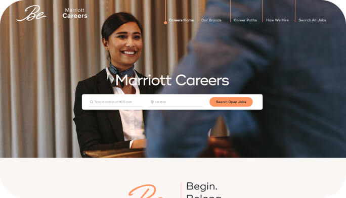 Marriott careers website displayed in Paradox’s career-site product showcase