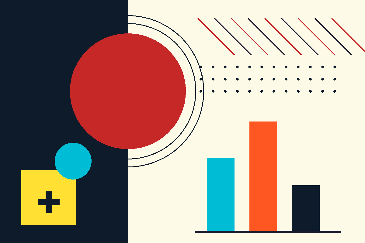 Swiss-style abstract graphic representing Red Cell Partners' three practice areas