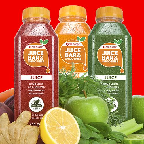 Red Mango bottled juices in several colors