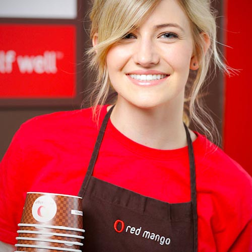 Red Mango staff wearing branded uniforms