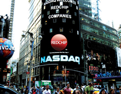 RedChip displayed on the Nasdaq building in Times Square
