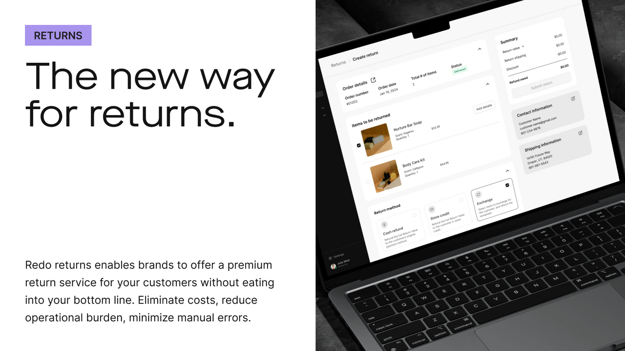 Redo’s published returns product graphic showing its merchant portal and exchange workflow