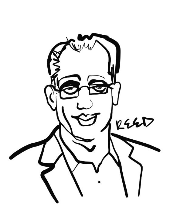 Stellar Snacks' black-and-white illustration of investor Reed Henry