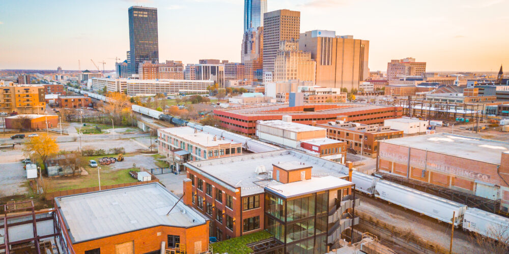 Aerial view of Central Exchange and the surrounding Oklahoma City downtown buildings