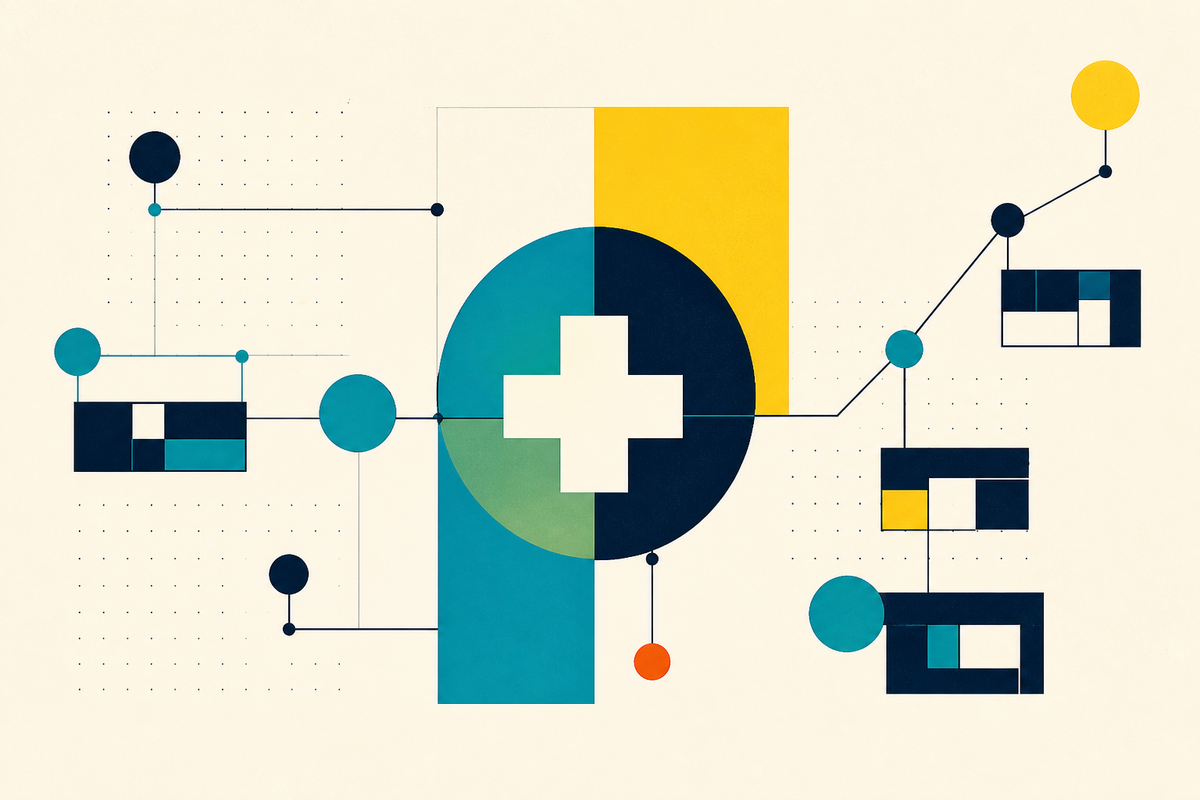 Abstract Swiss-style composition of connected healthcare nodes and a clinical cross