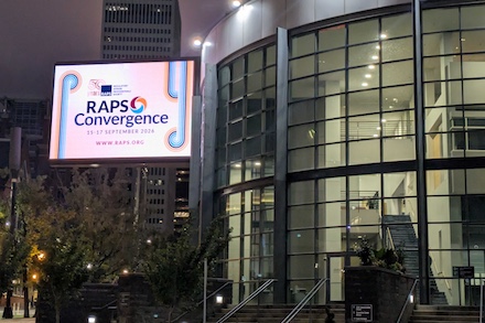 Illuminated RAPS Convergence 2026 sign outside the Charlotte Convention Center