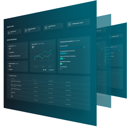 ReliaQuest’s promotional artwork showing layered GreyMatter dashboards