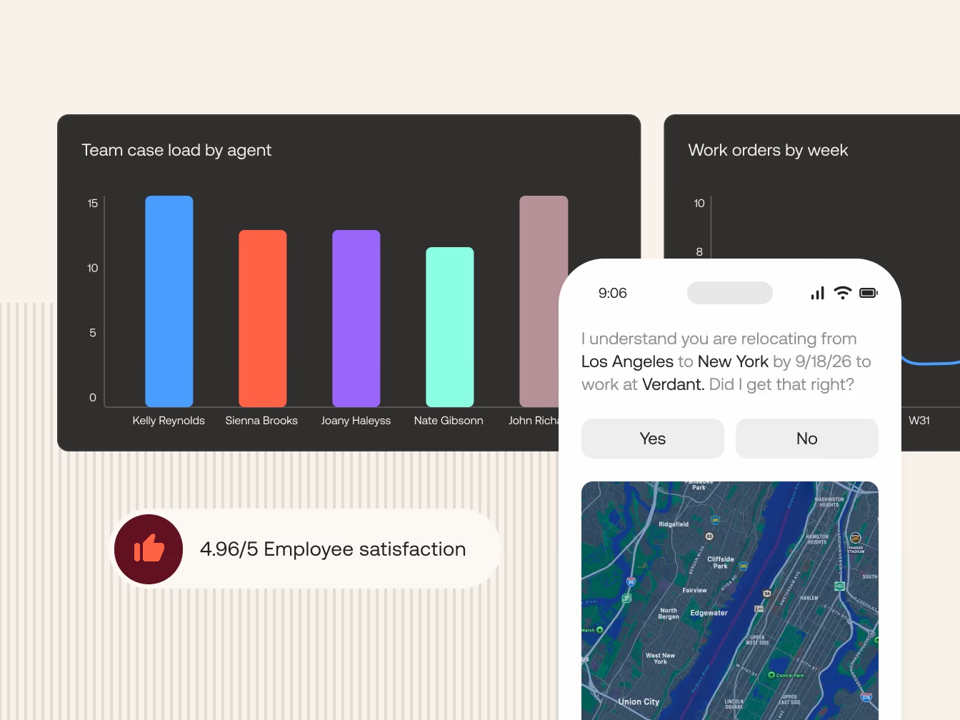 Relocity’s official illustration of its employer dashboard and employee mobile platform
