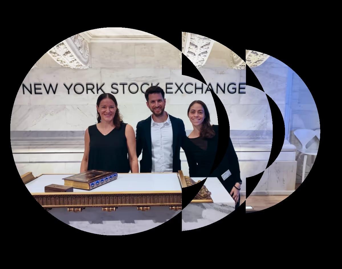 Remepy team members at the New York Stock Exchange, in the company’s circular photo treatment