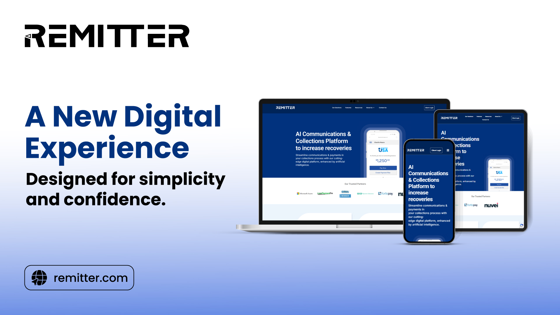 Remitter brand image showing the platform across laptop, tablet and phone