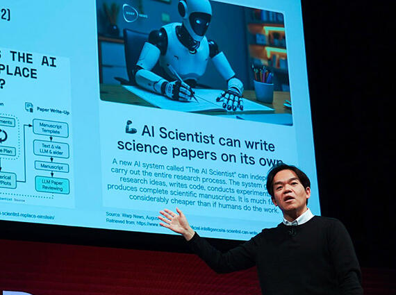 Ren Ito presenting Sakana AI's AI Scientist at a Tokyo event