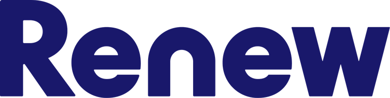 Renew company logo wordmark in navy