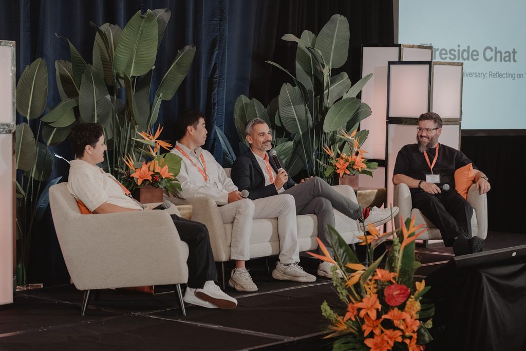 Rently leadership in a seated fireside conversation at its 2026 Santa Monica summit